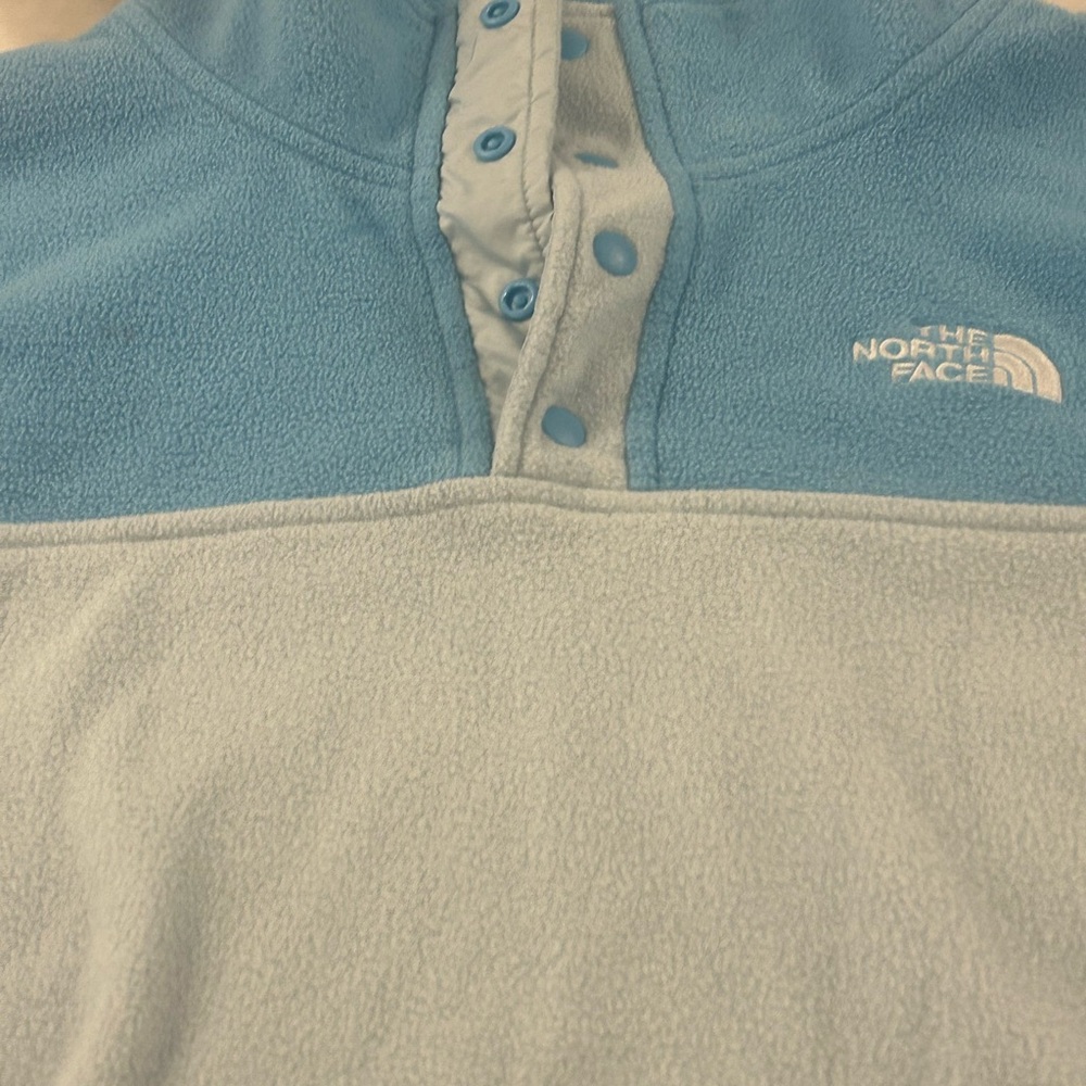 The North Face Kids Teal and Beige Fleece Pullover - Picture 2 of 3